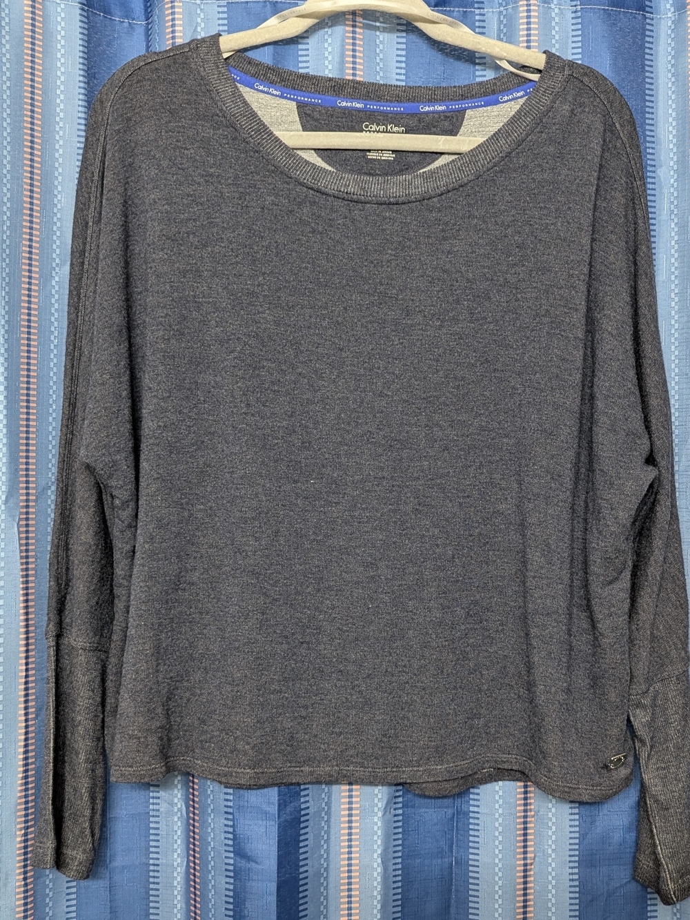 Calvin Klein Women's Heather Charcoal Scoop Neck Long Sleeve Sweater
